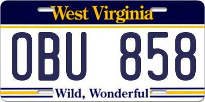 WV license plate OBU858