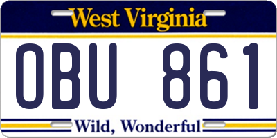 WV license plate OBU861