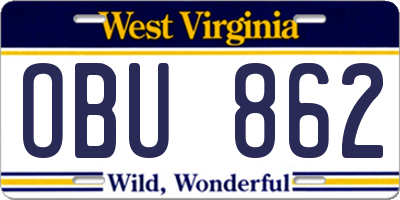 WV license plate OBU862