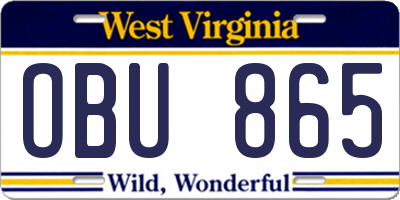 WV license plate OBU865