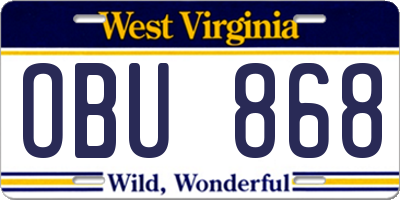 WV license plate OBU868