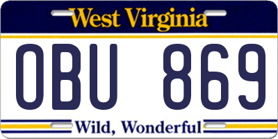 WV license plate OBU869