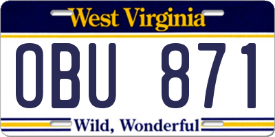 WV license plate OBU871