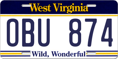 WV license plate OBU874