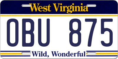 WV license plate OBU875