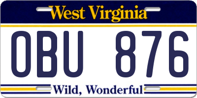WV license plate OBU876