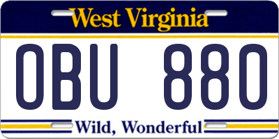 WV license plate OBU880