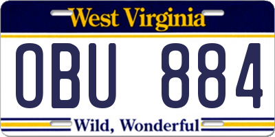 WV license plate OBU884
