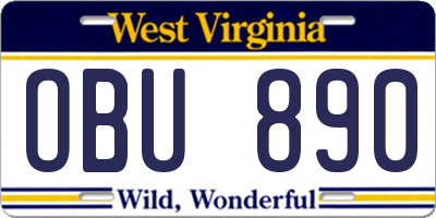 WV license plate OBU890