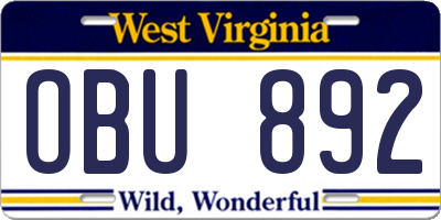 WV license plate OBU892