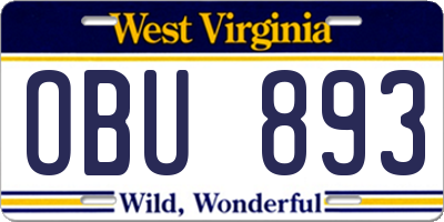 WV license plate OBU893