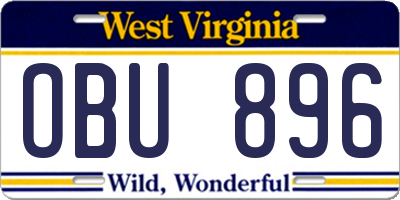 WV license plate OBU896
