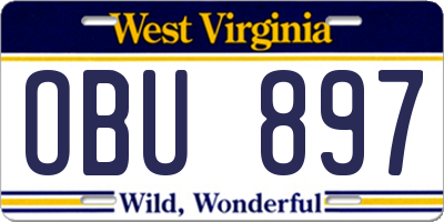 WV license plate OBU897