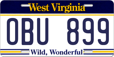 WV license plate OBU899