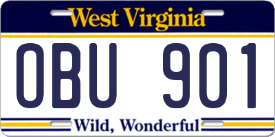 WV license plate OBU901