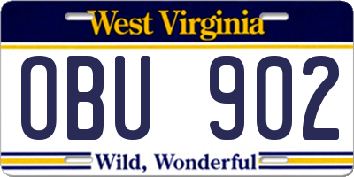WV license plate OBU902