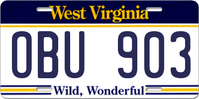 WV license plate OBU903