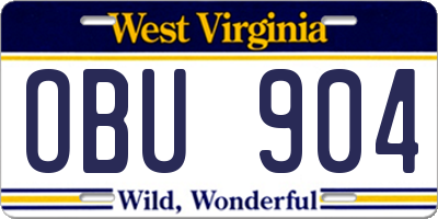 WV license plate OBU904