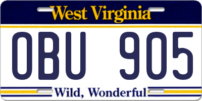 WV license plate OBU905
