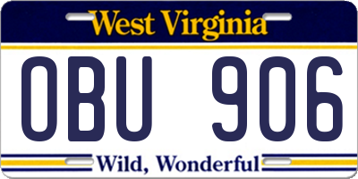 WV license plate OBU906
