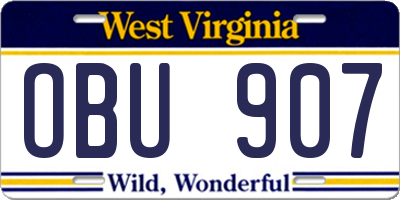 WV license plate OBU907
