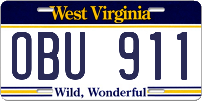 WV license plate OBU911