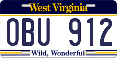 WV license plate OBU912
