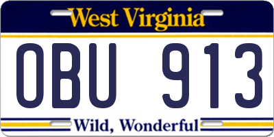 WV license plate OBU913