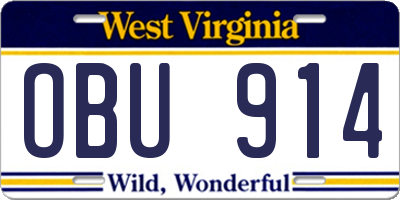 WV license plate OBU914