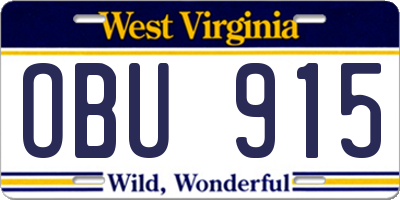 WV license plate OBU915