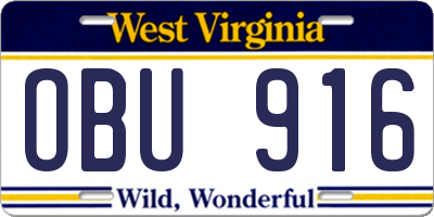 WV license plate OBU916