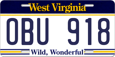 WV license plate OBU918
