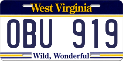 WV license plate OBU919