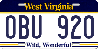 WV license plate OBU920