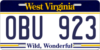 WV license plate OBU923