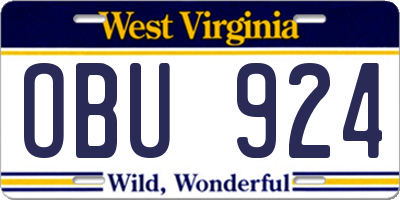 WV license plate OBU924