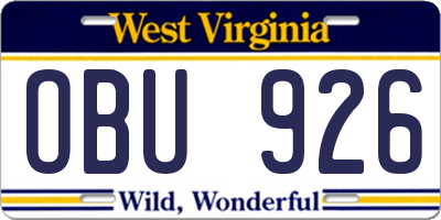 WV license plate OBU926