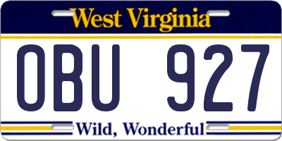 WV license plate OBU927