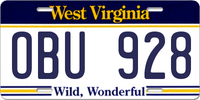 WV license plate OBU928