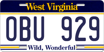 WV license plate OBU929