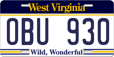 WV license plate OBU930