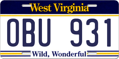 WV license plate OBU931