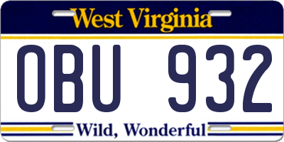 WV license plate OBU932