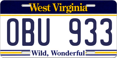 WV license plate OBU933