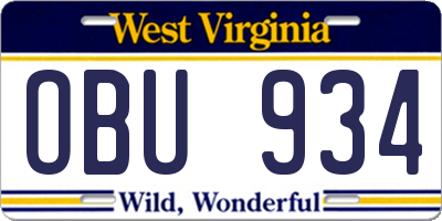 WV license plate OBU934