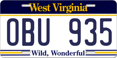 WV license plate OBU935
