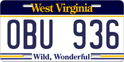 WV license plate OBU936