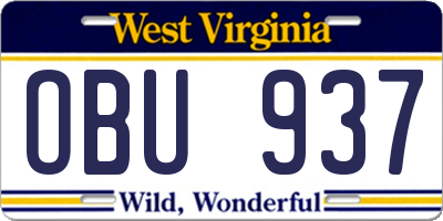 WV license plate OBU937