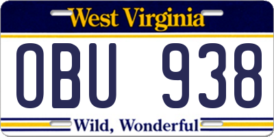 WV license plate OBU938