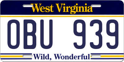 WV license plate OBU939